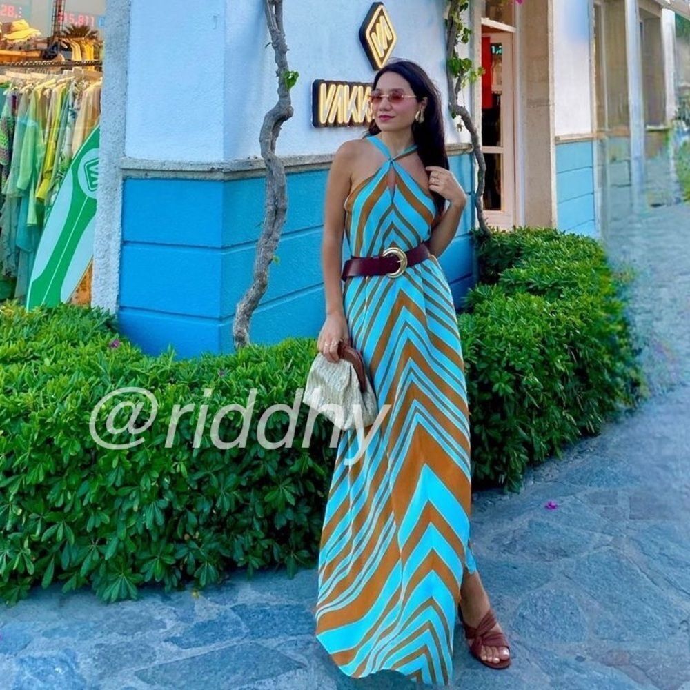 Mango printed satin stripe dress NWT